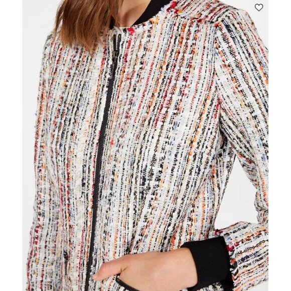 NWOT Elie Tahari Brooke Tweed Zip-Front Bomber Jacket SZ L - Picture 3 of 11
